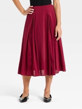 Women's Pull-On Pleated Voile Full Midi Skirt - A New Day" Burgundy L